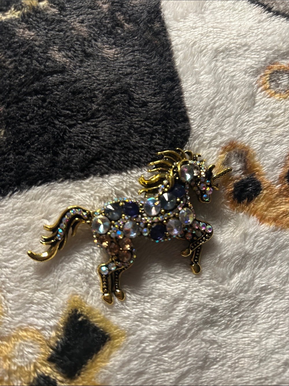 Gold-tone Crystal Unicorn Brooch - Multicolor Sparkle